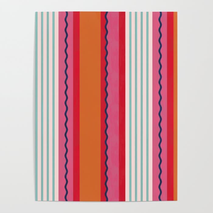 Bold Color Play Pink And Orange Stripes Poster