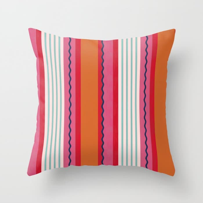 Bold Color Play Pink And Orange Stripes Throw Pillow