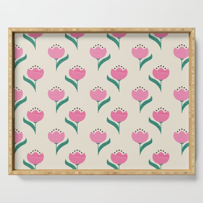 Vintage Pink Fabric Tulips Serving Tray