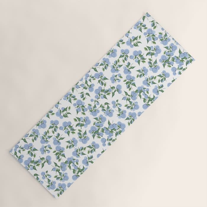 Hydrangea blue flowers, botanicals, blue and white floral Yoga Mat