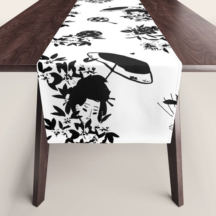 Black and white oriental pattern Table Runner