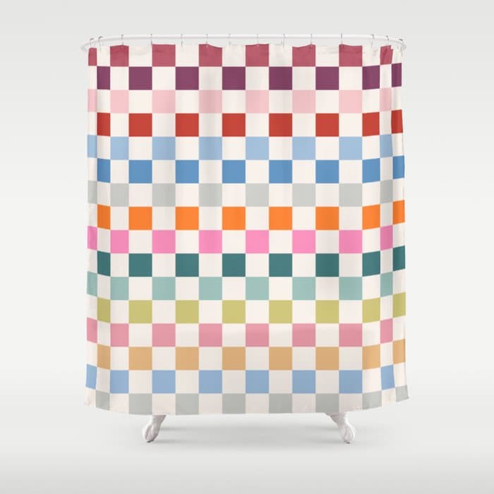 Checkered Retro Colorful Check Pattern Shower Curtain