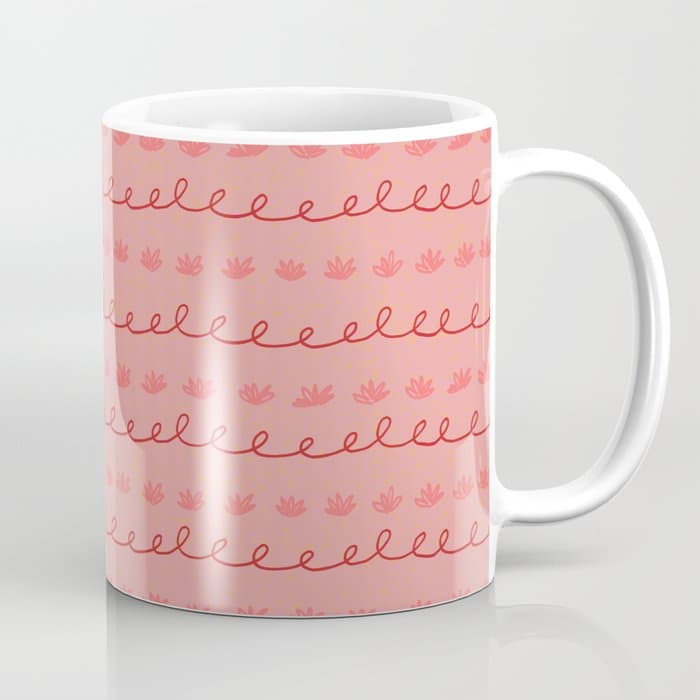 Abstract Cookie Pattern Doodle in Red & Peach Pink Coffee Mug