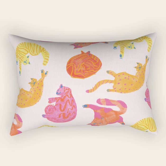 Sleepy Cozy Kitty Cats in Orange & Peach Rectangular Pillow