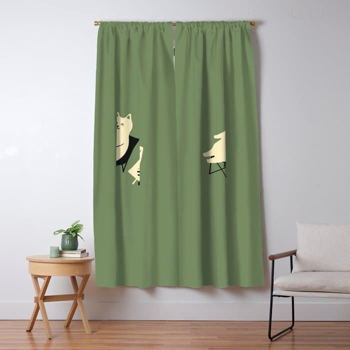 Happy go Lucky Cat 4r relax enjoy coffee on chair Window Curtain