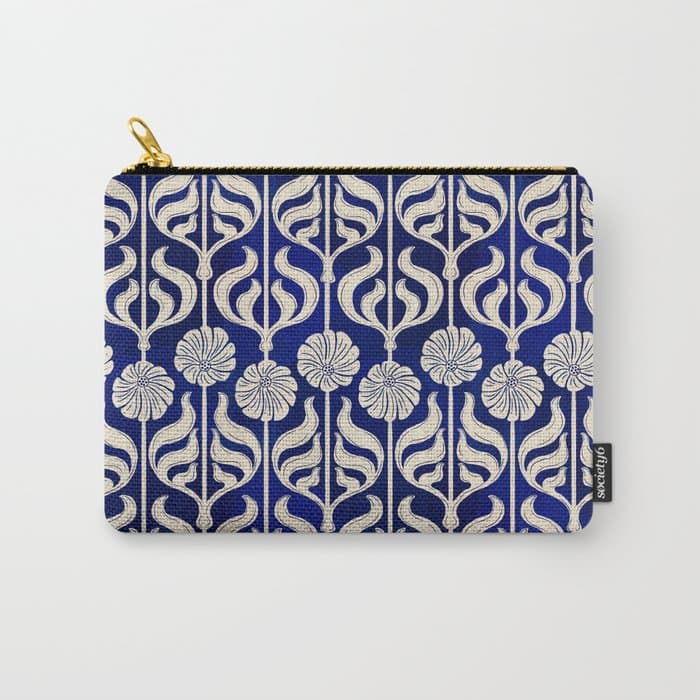 Art Deco Florals On Dark Blue Carry All Pouch
