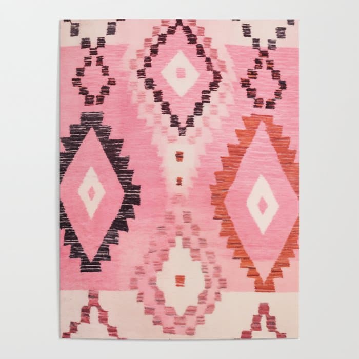 Moroccan Berber Rug Design No.60 - Multicolor, Pink Poster