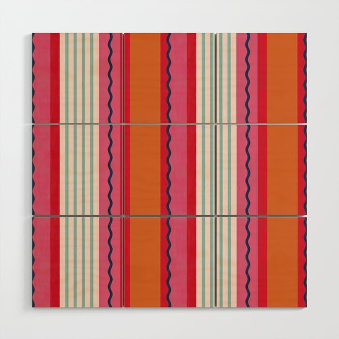 Bold Color Play Pink And Orange Stripes Wood Wall Art