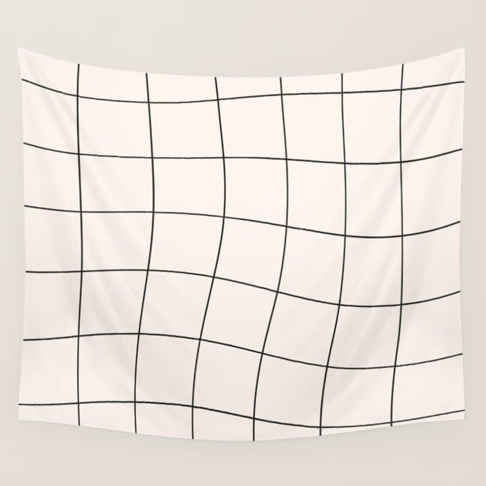 Retro Warped Grid Black and White Wall Tapestry