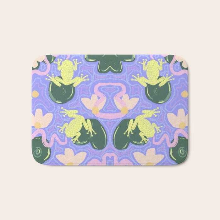 Feeling Froggy Periwinkle Blue Pattern Bath Mat