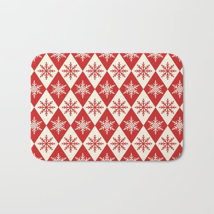 Festive Red & White Snowflake Pattern Bath Mat