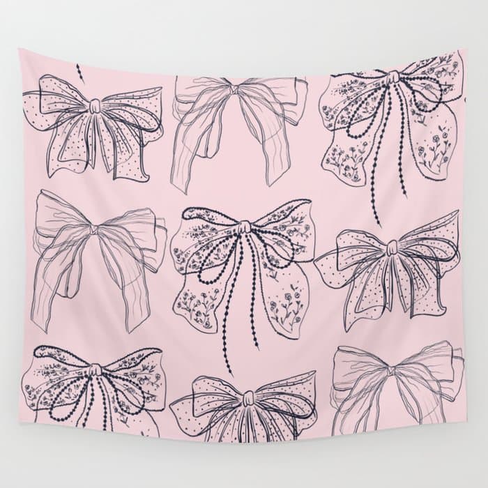 Romantic Lace Bows Pink Pattern Wall Tapestry