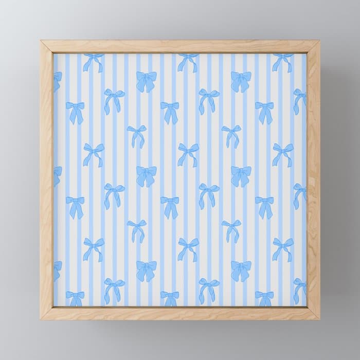 Elegant Blue Bows and Stripes Pattern Mini Art Print
