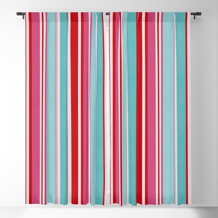 Bold Color Play Pink And Turquoise Stripes Window Curtain