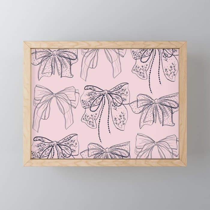Romantic Lace Bows Pink Pattern Mini Art Print
