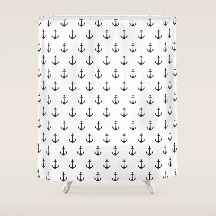Simple black white modern nautical anchor Shower Curtain