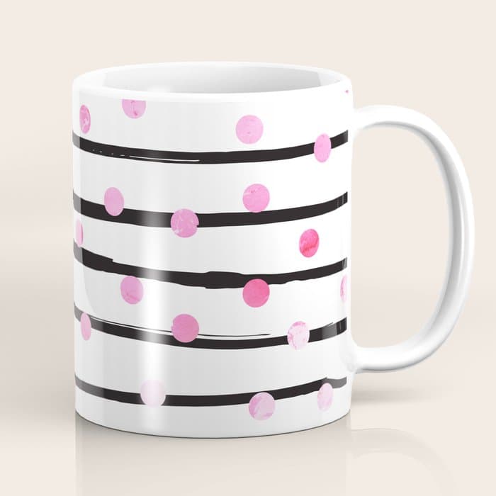 Blush pink black watercolor modern stripes polka dots Coffee Mug