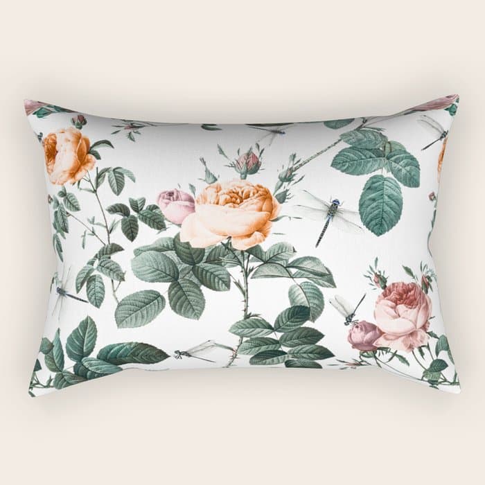 Floral and Winged Darter Rectangular Pillow