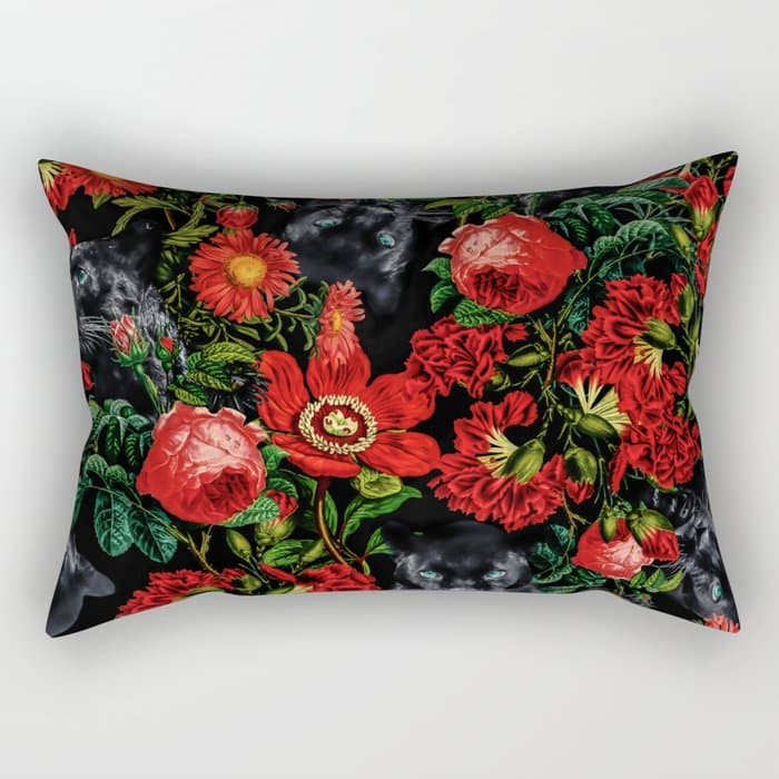 Panther and Floral Pattern XO Rectangular Pillow