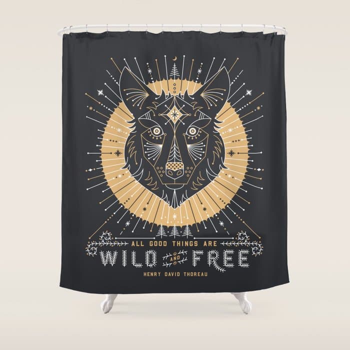 Wild & Free Wolf - Gold & Grey Shower Curtain