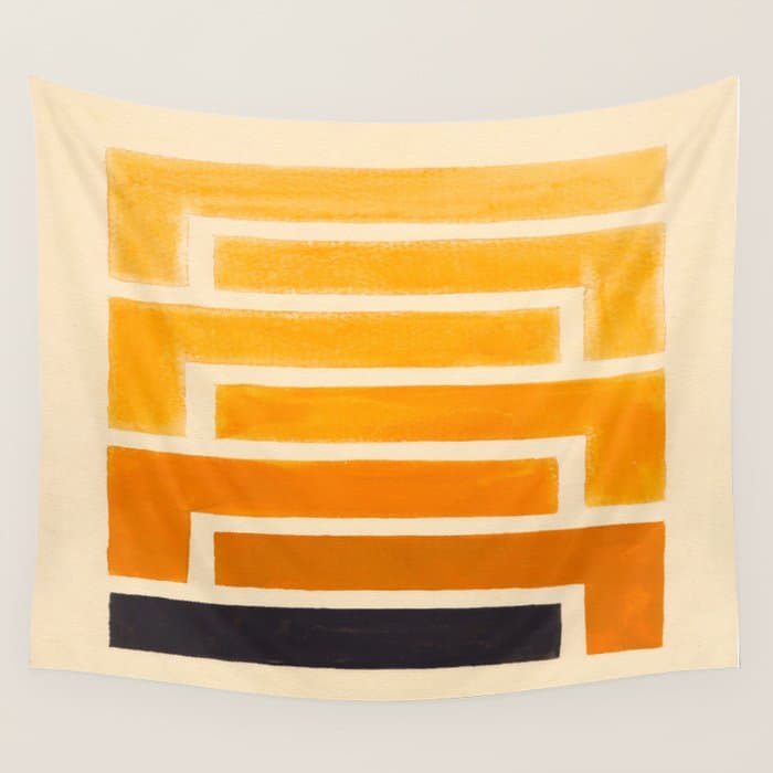 Yellow Ocher Mid Century Pattern Wall Tapestry