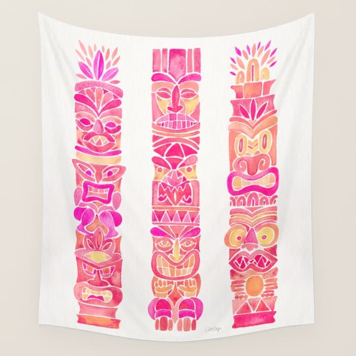 Tiki Totems - Pink Palette Wall Tapestry