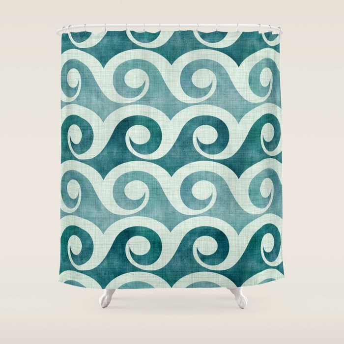 Vintage Waves Tropical Teal Geometric Pattern Shower Curtain