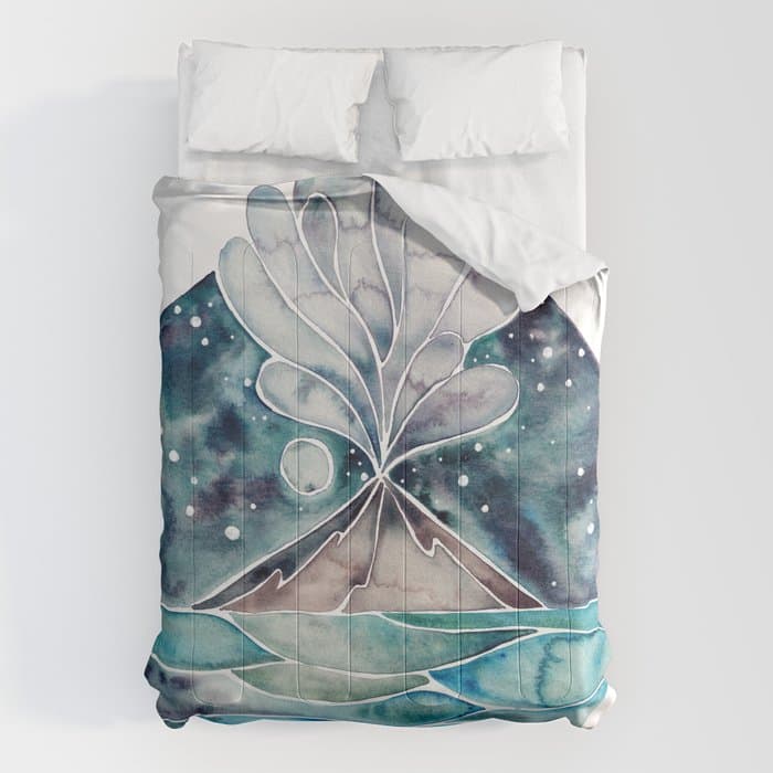 Stromboli Volcano at Midnight - Blue Palette Comforter