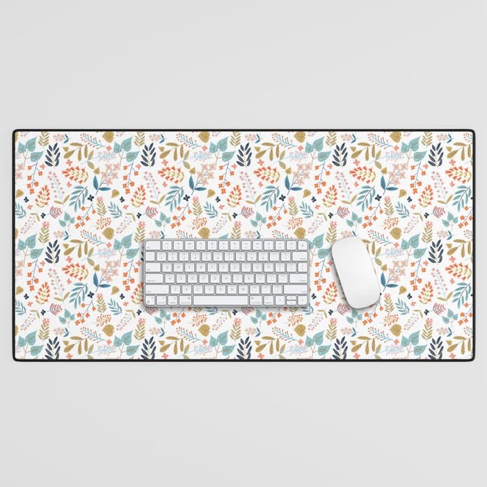 Botanical Harmony | Floral Vintage Plants Colorful Leaves | Autumn Spring Nature Bohemian Chic Desk Mat
