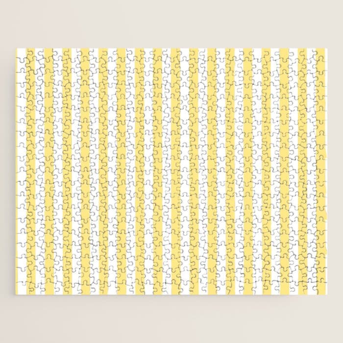 Modern geometrical baby yellow white stripes pattern Jigsaw Puzzle