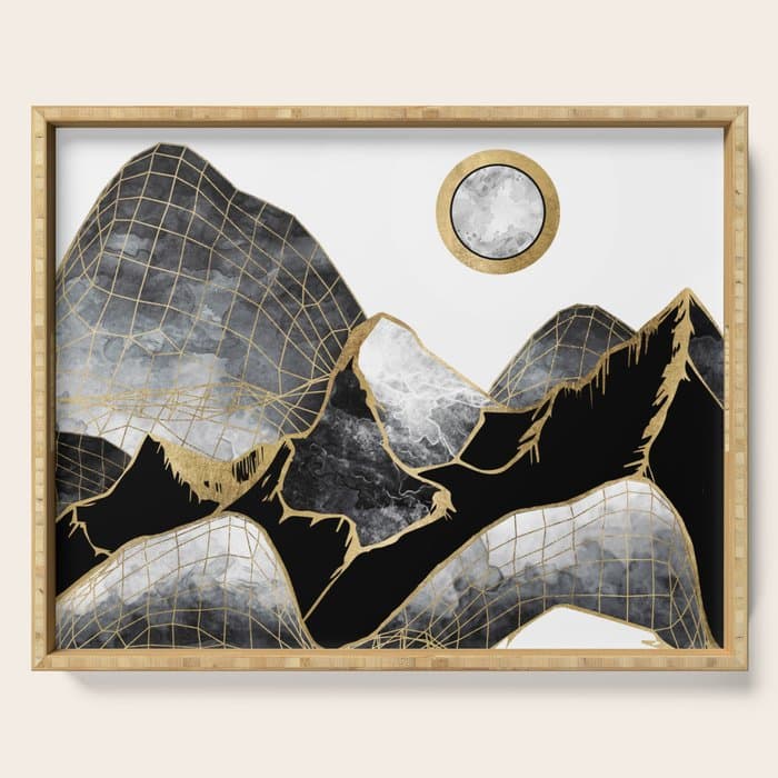 Minimal Black and Gold Mountains Serving Tray
