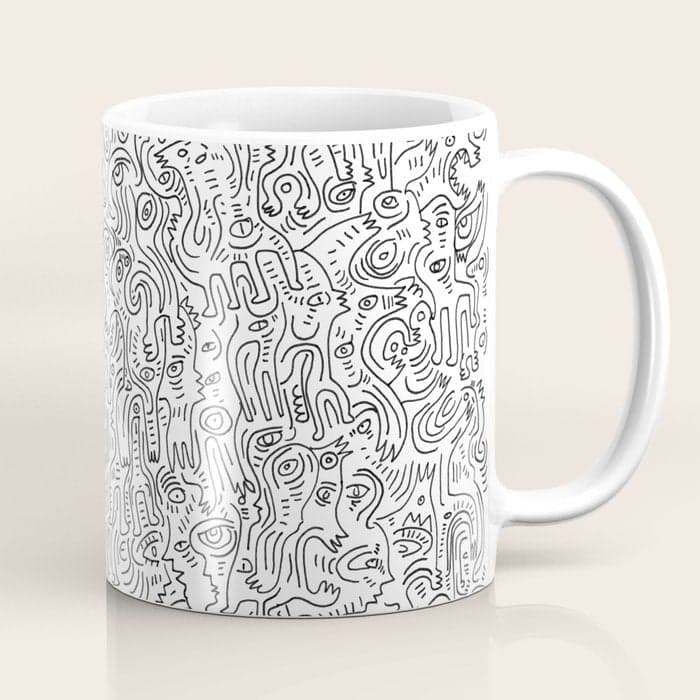 Graffiti Black and White Pattern Doodle Hand Designed Scan Coffee Mug
