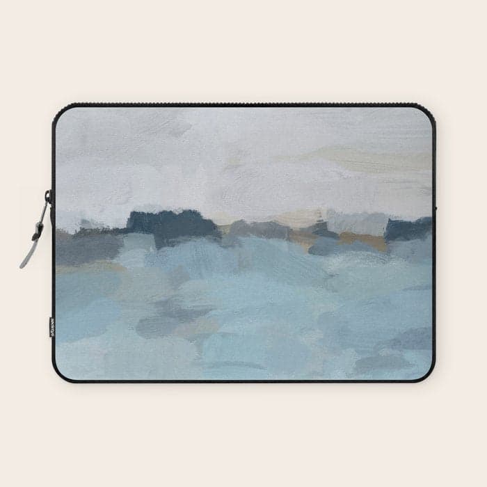 Almost Home - Navy & Baby Blue Abstract Ocean Nature Art Coastal Painting Laptop Sleeve