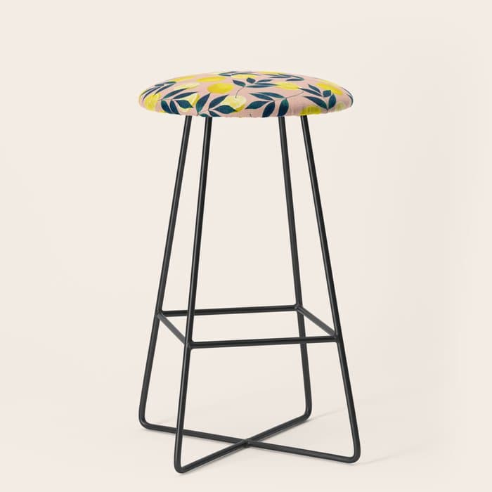Lemon Goodness, Botanical Nature Forest Illustration, Bohemian Blush Colorful Painting Stool