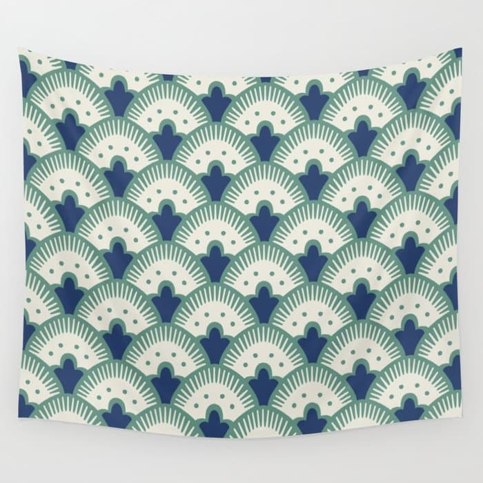 Art Deco Fan Pattern Blue/Green Wall Tapestry