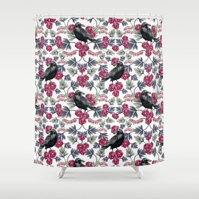 Crows, Bleeding Hearts & Roses Floral/Botanical Pattern Shower Curtain