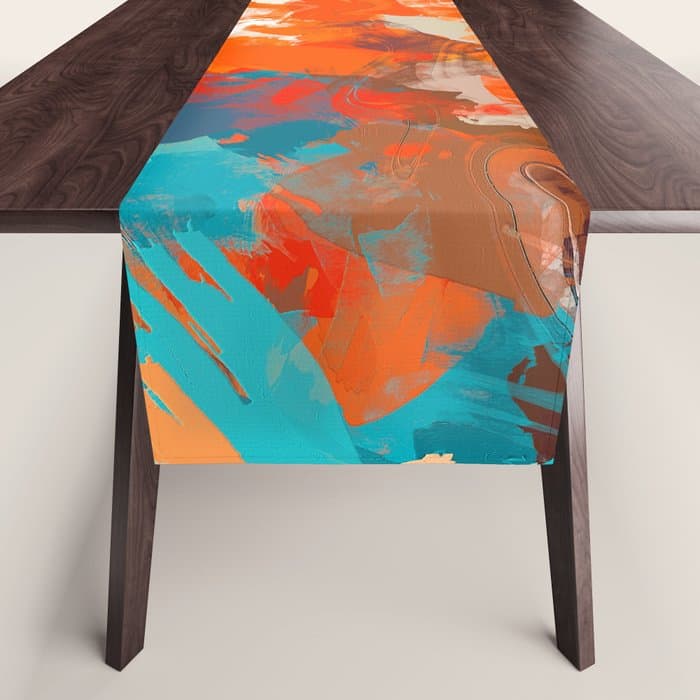 Pleasure, Abstract Painting Summer, Positivity Modern Bohemian Pop of Color Bright Good Vibes Table Runner