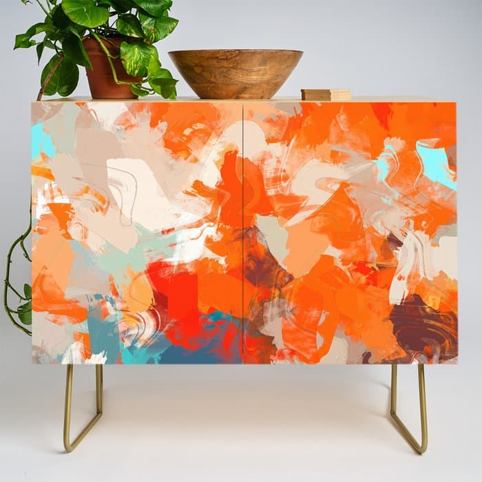 Pleasure, Abstract Painting Summer, Positivity Modern Bohemian Pop of Color Bright Good Vibes Credenza