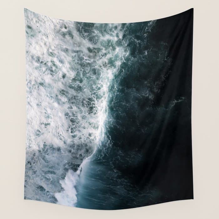 Oceanscape - White and Blue Wall Tapestry