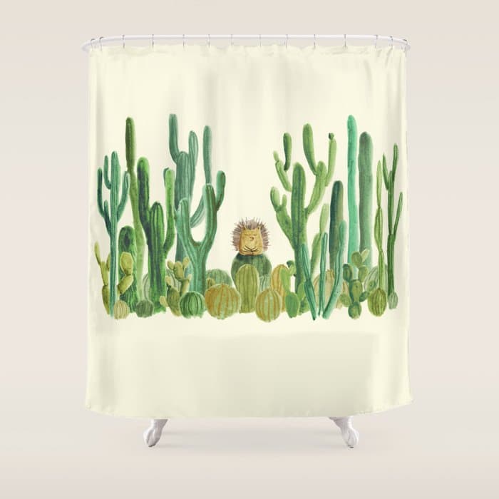 In my happy place - hedgehog meditating in cactus jungle Shower Curtain