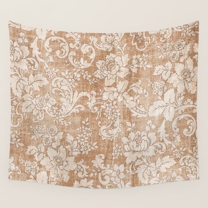 Vintage white brown grunge shabby floral Wall Tapestry