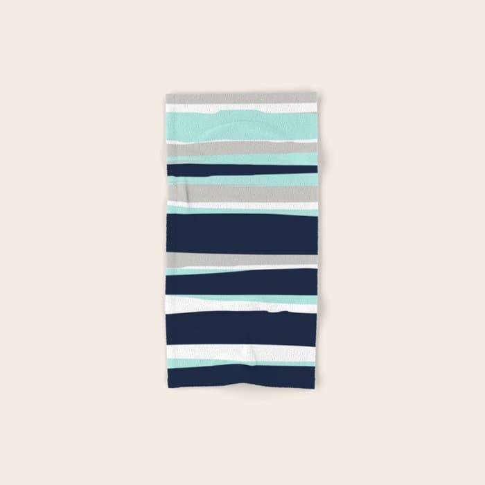 Ocean, Stripe Abstract Pattern, Navy, Aqua, Gray Bath Towel