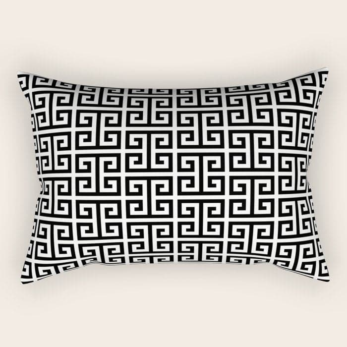 Black and White Greek Key Pattern Rectangular Pillow