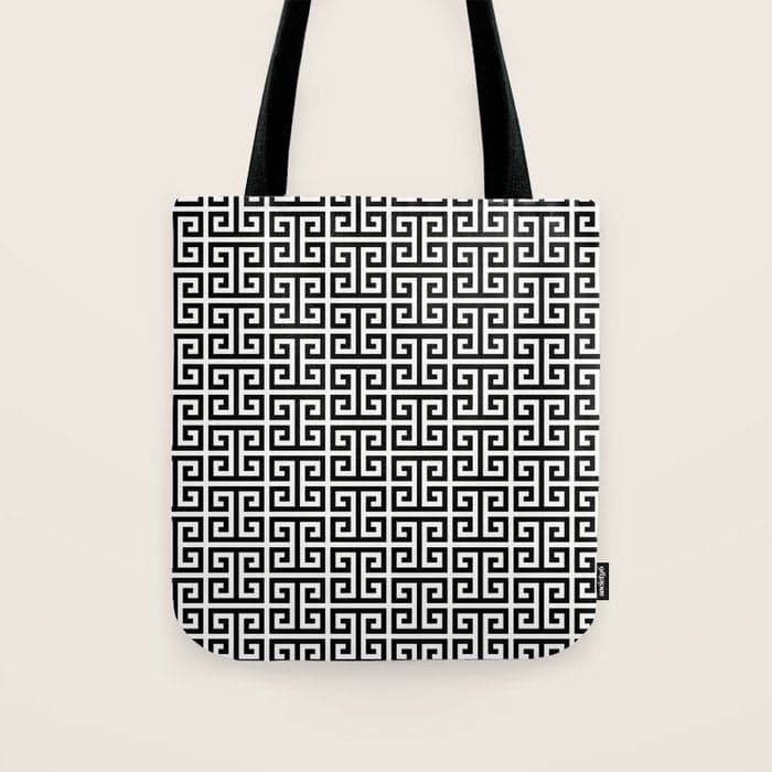 Black and White Greek Key Pattern Tote Bag
