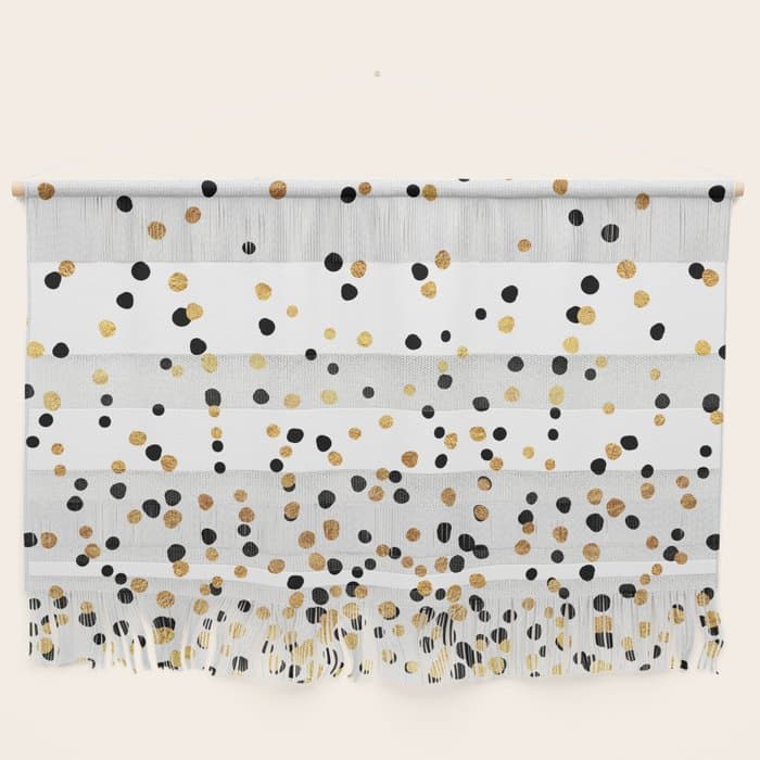 Floating Dots - Black and Gold on White Wall Hanging