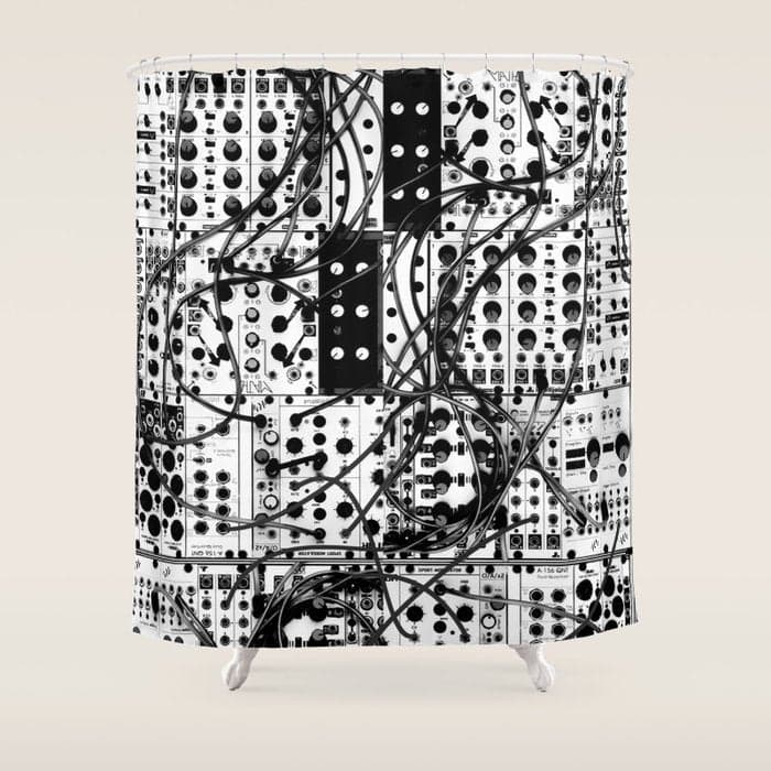 analog synthesizer system - modular black and white Shower Curtain