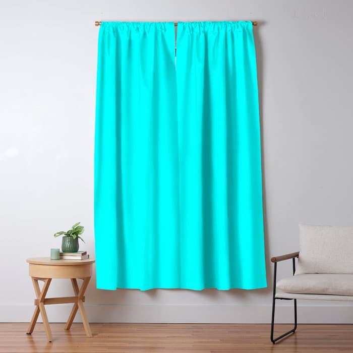 Neon Aqua Blue Bright Electric Fluorescent Color Window Curtain