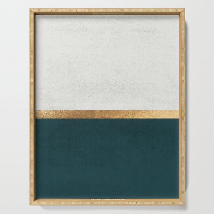 Deep Green, Gold and White Color Block Serving Tray
