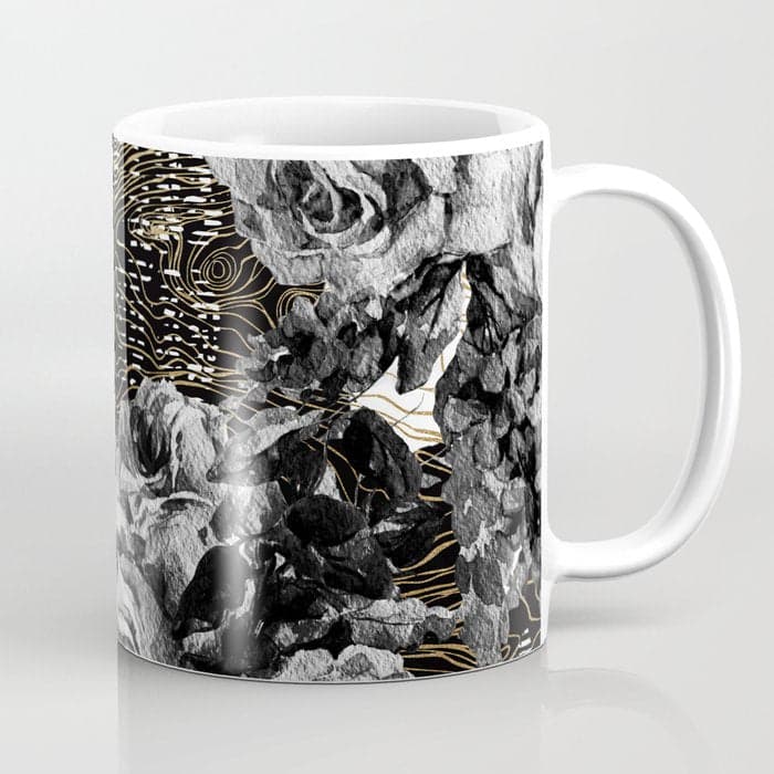 Dark abstract bloom over golden lines Coffee Mug