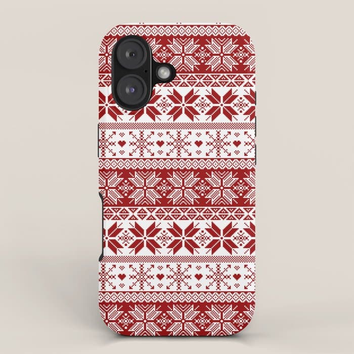 Red Winter Fair Isle Pattern iPhone Case
